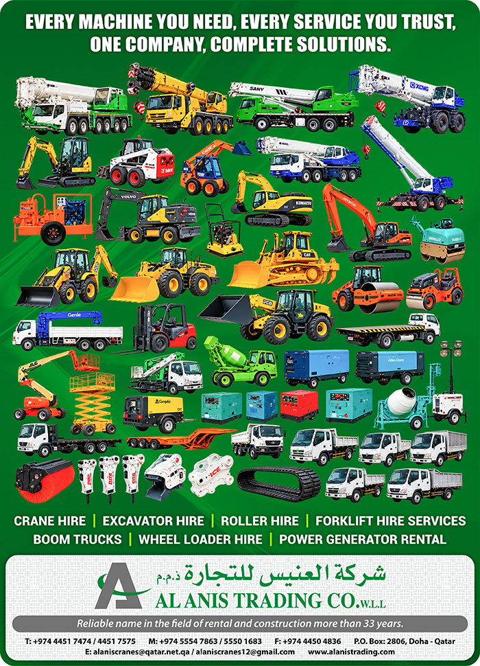CONSTRUCTION EQUIPMENT AND MACHINERY HIRING AL ANIS TRADING CO WLL SUPPLIERS IN DOHA QATAR CLFP
